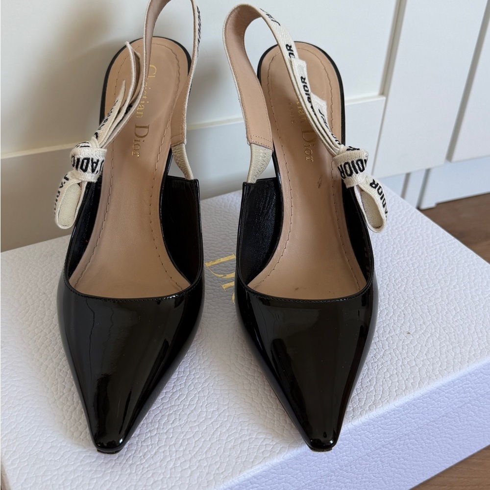 Dior Black Patent Slingback Pump with J'Adior Canvas Strap - Picture 4 of 5